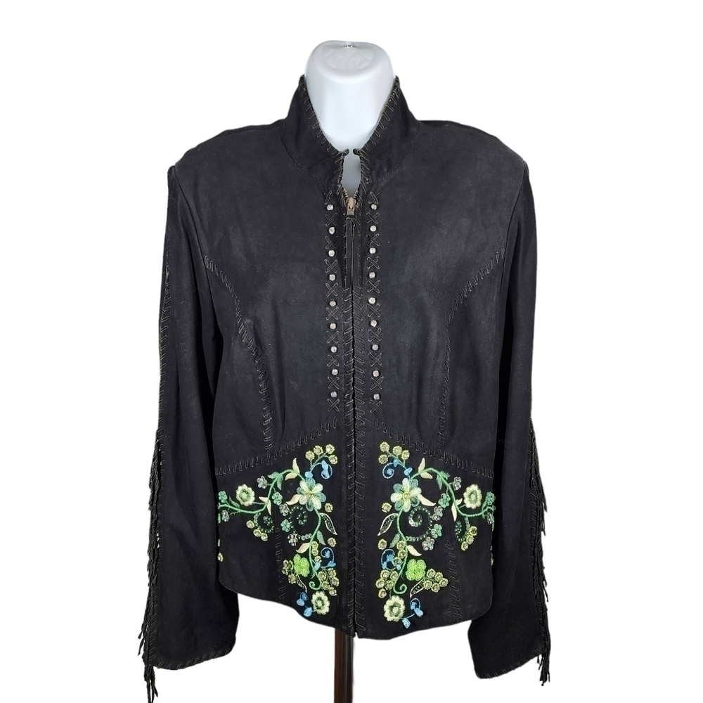 DOUBLE D RANCH SUEDE LEATHER EMBROIDERED FRINGED JACKET